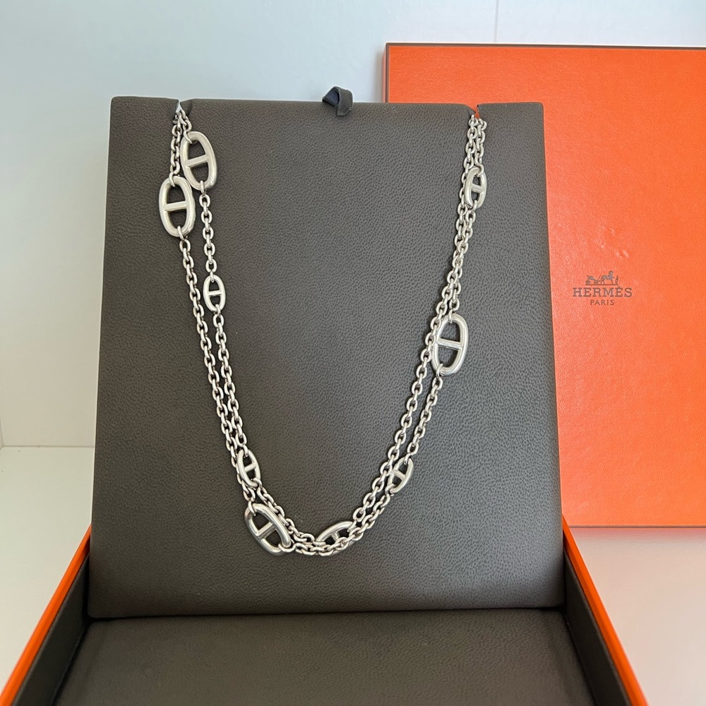 AUTHENTIC HERMES 925 SILVER FARANDOLE 120 CM 46" LONG NECKLACE